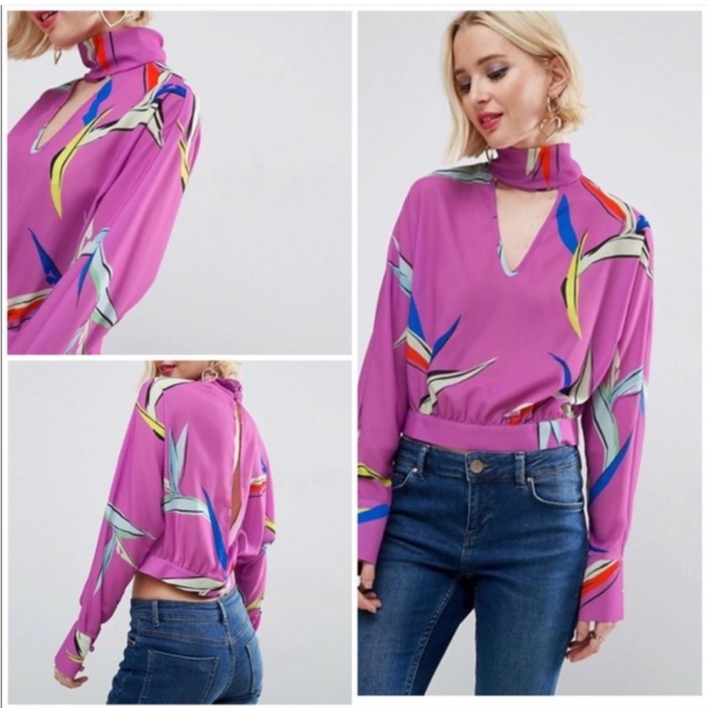 ASOS Multicolor Patterned Blouse with High Neck